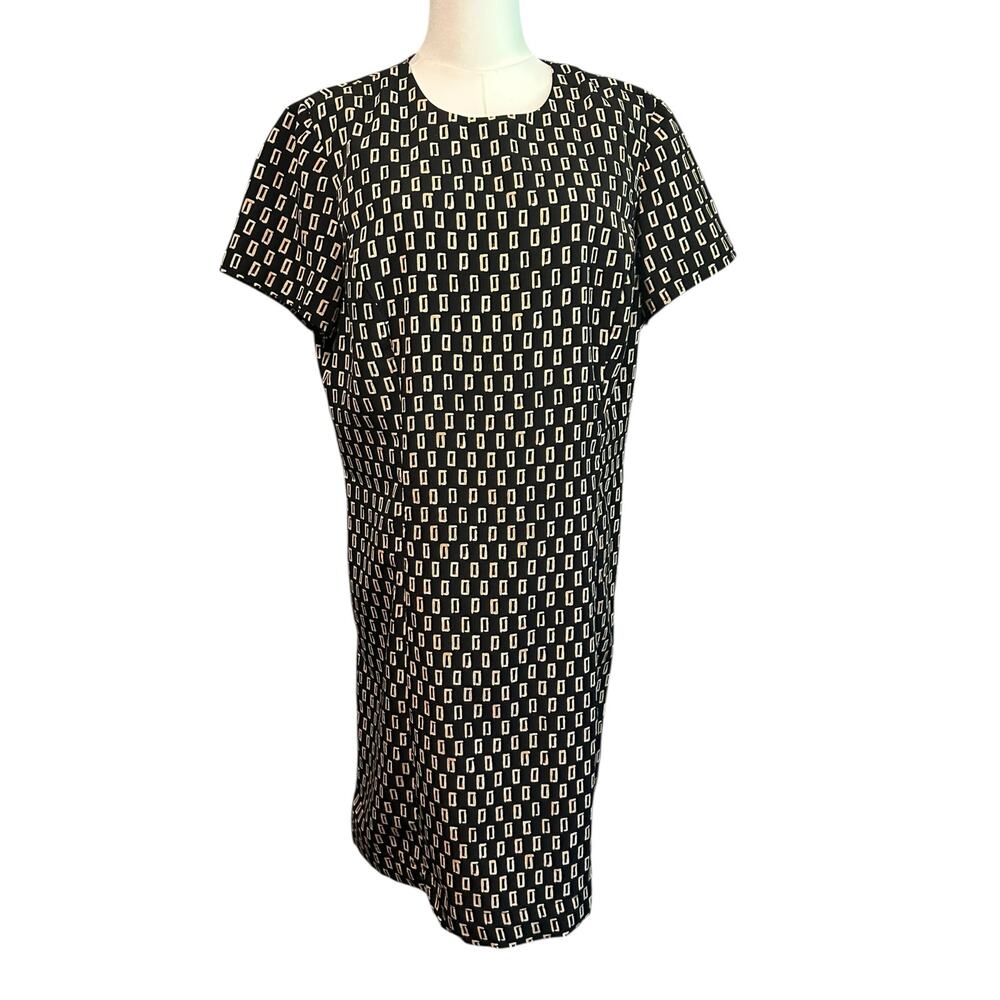 Koret Dress SZ 12 Geometrical Aztec Knee Length Short Sleeve Brown Cream Prep